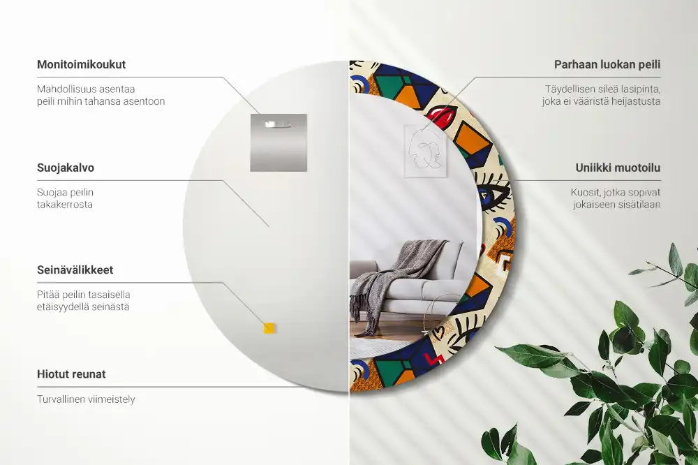 Miroir rond avec décoration esthétique pop art