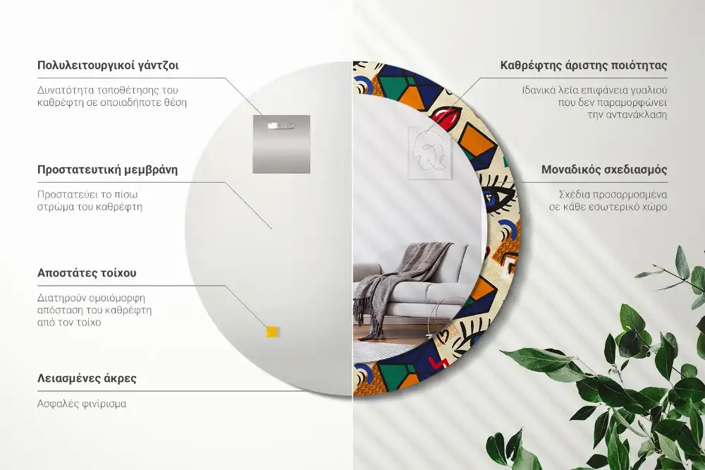 Miroir rond avec décoration esthétique pop art