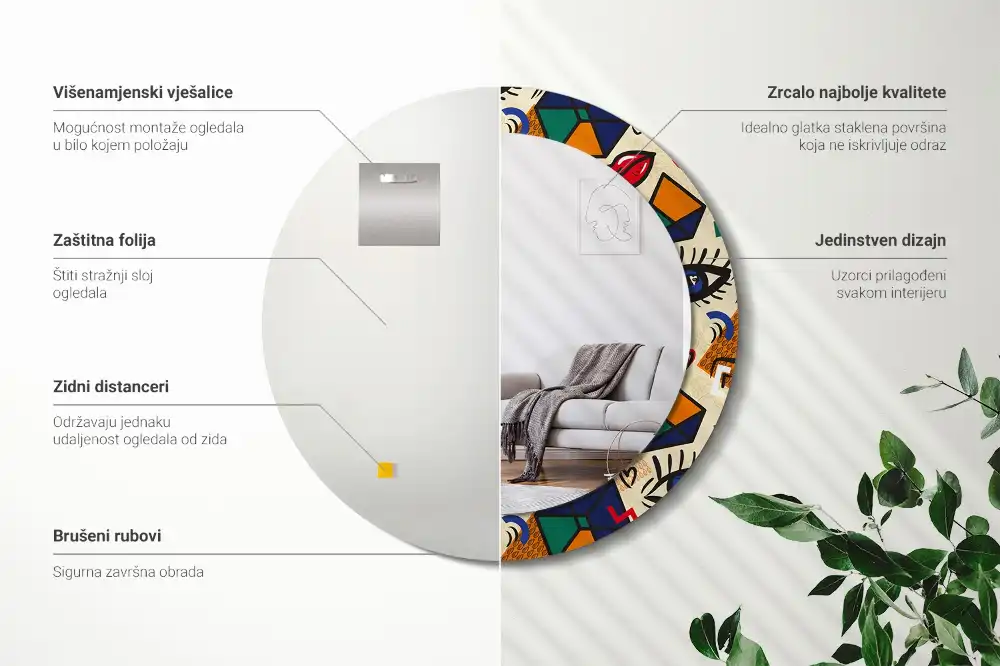 Miroir rond avec décoration esthétique pop art
