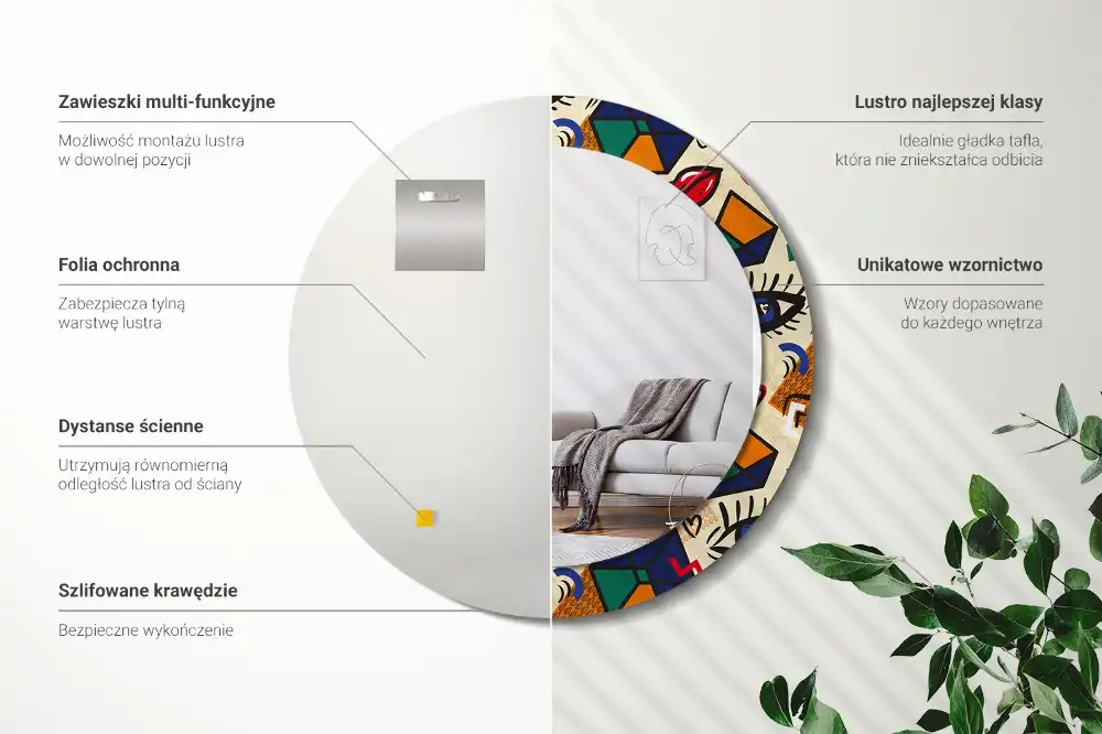 Miroir rond avec décoration esthétique pop art