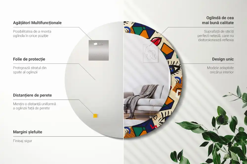 Miroir rond avec décoration esthétique pop art