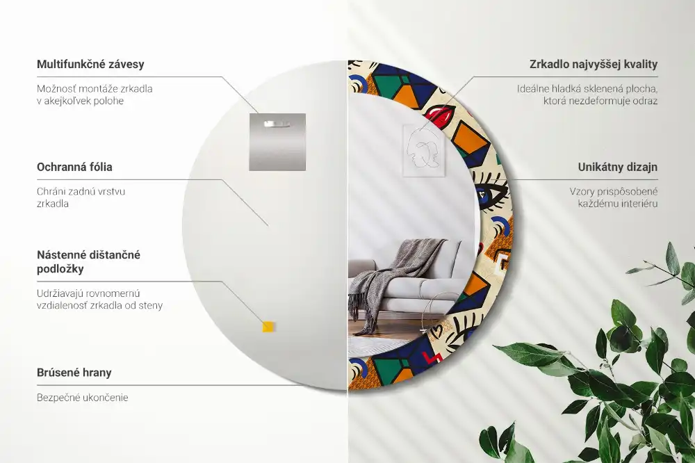 Miroir rond avec décoration esthétique pop art