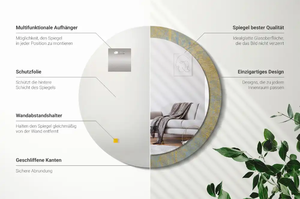 Miroir rond imprimé motif style loft