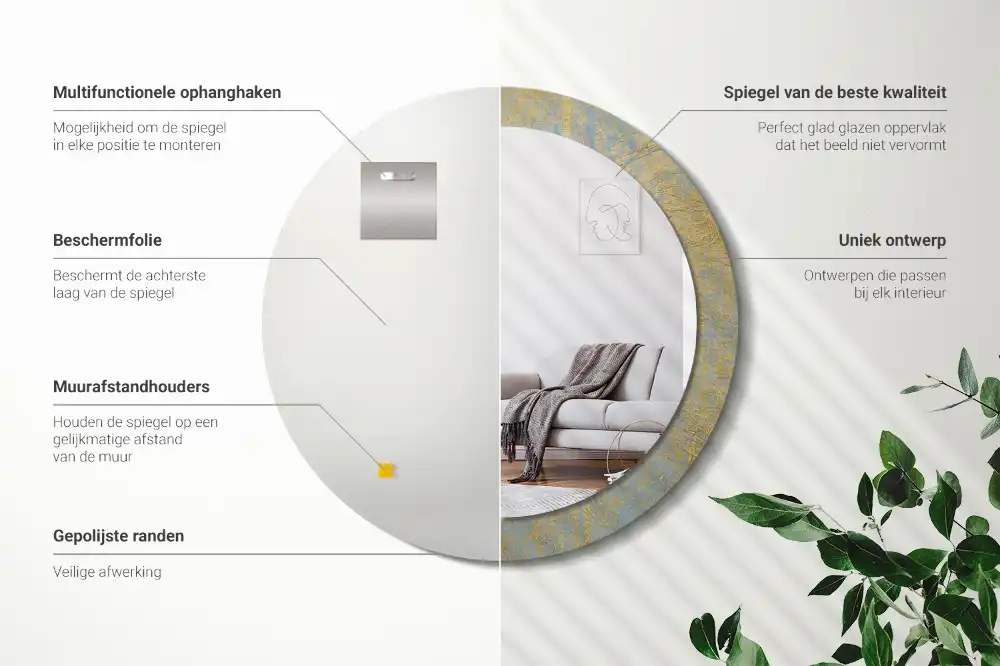 Miroir rond imprimé motif style loft
