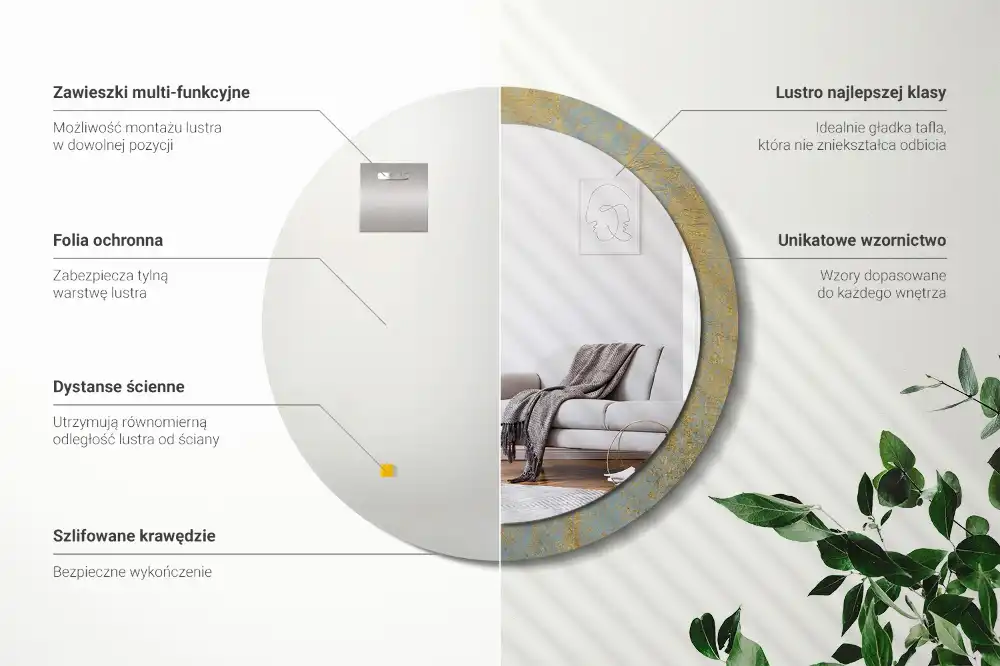 Miroir rond imprimé motif style loft