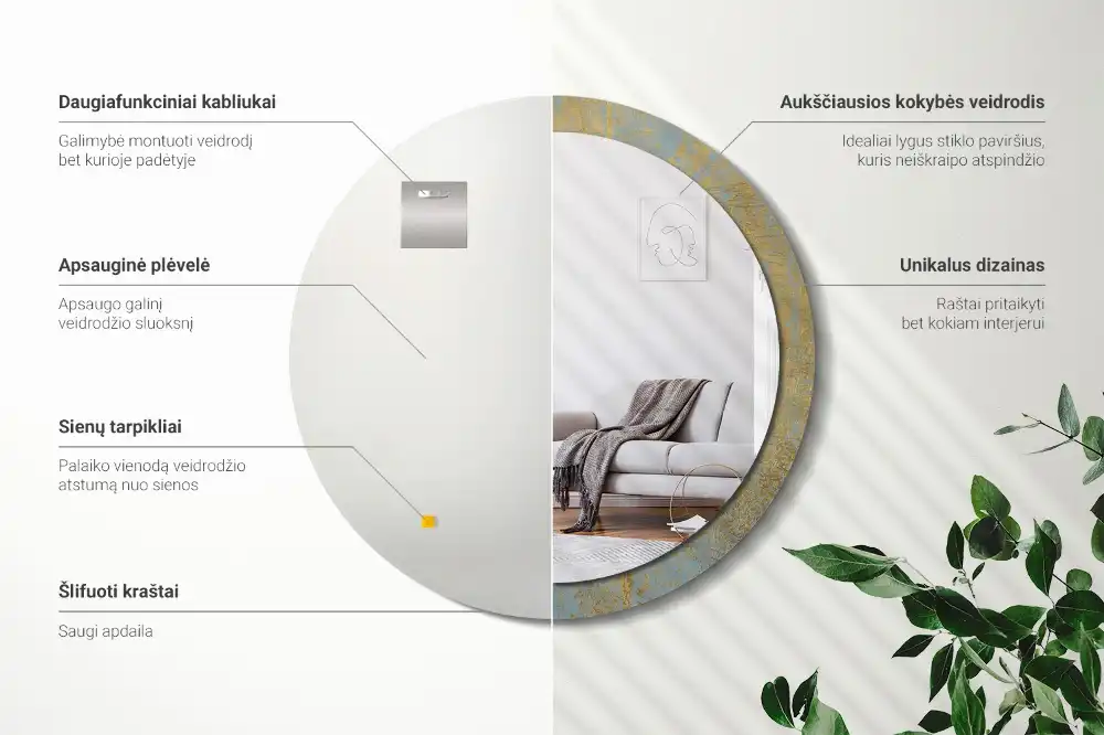 Miroir rond imprimé motif style loft