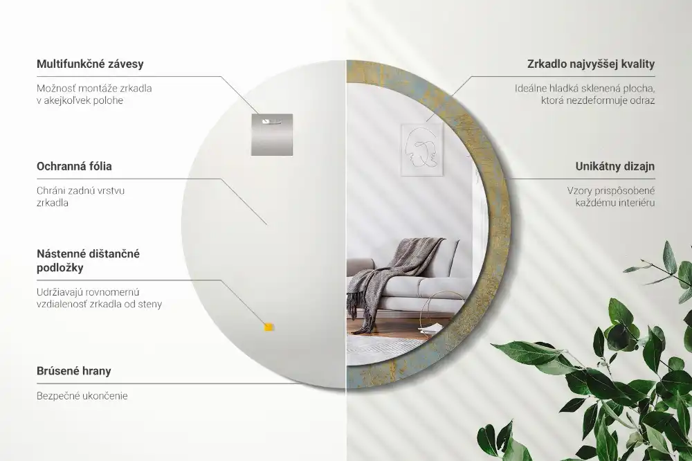 Miroir rond imprimé motif style loft