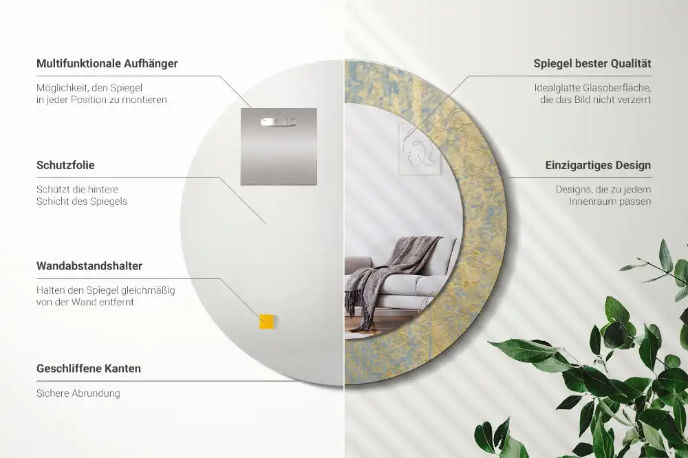 Miroir rond imprimé motif style loft