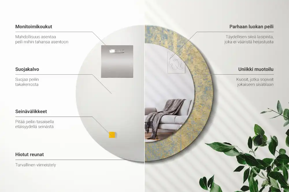 Miroir rond imprimé motif style loft