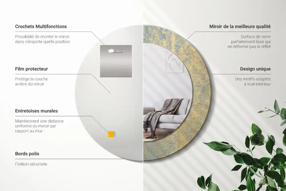 Miroir rond imprimé motif style loft