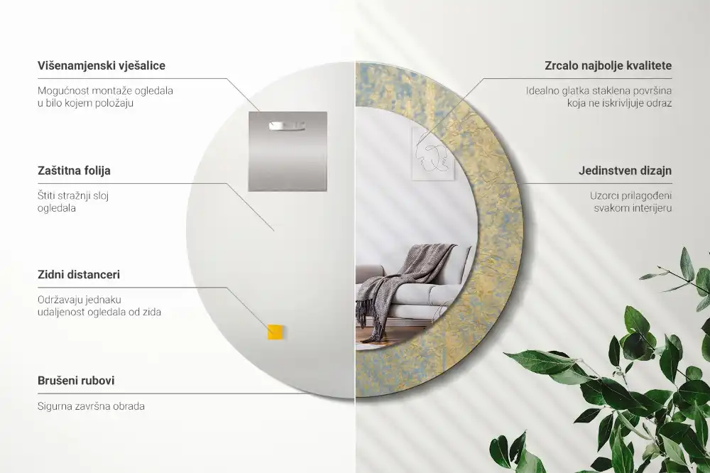 Miroir rond imprimé motif style loft