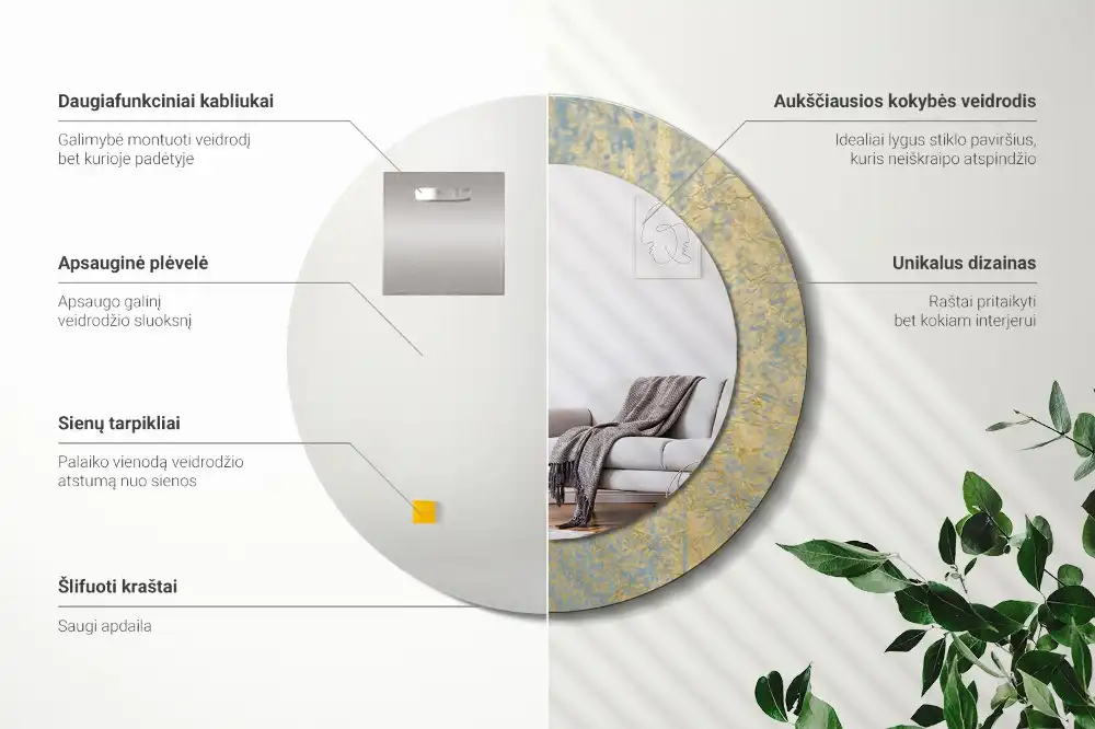 Miroir rond imprimé motif style loft