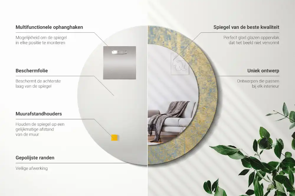 Miroir rond imprimé motif style loft