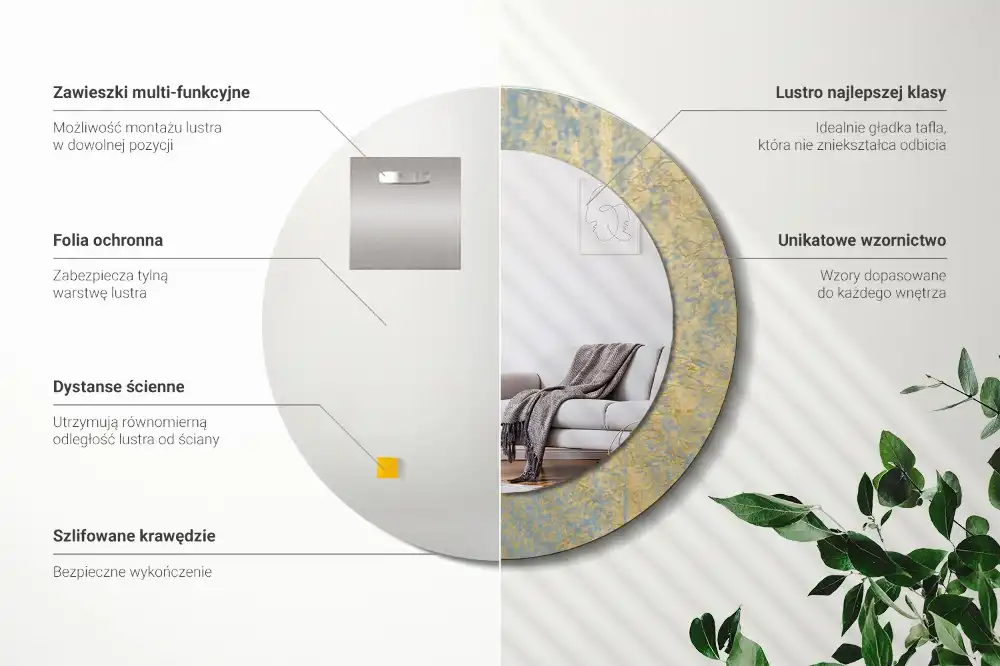 Miroir rond imprimé motif style loft