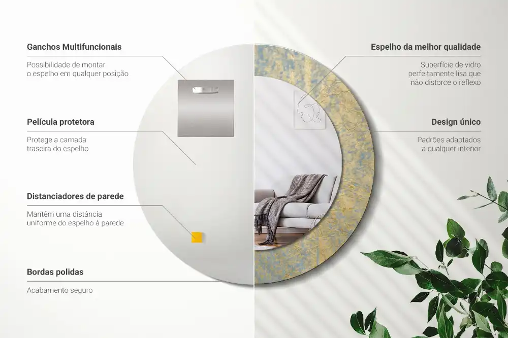 Miroir rond imprimé motif style loft