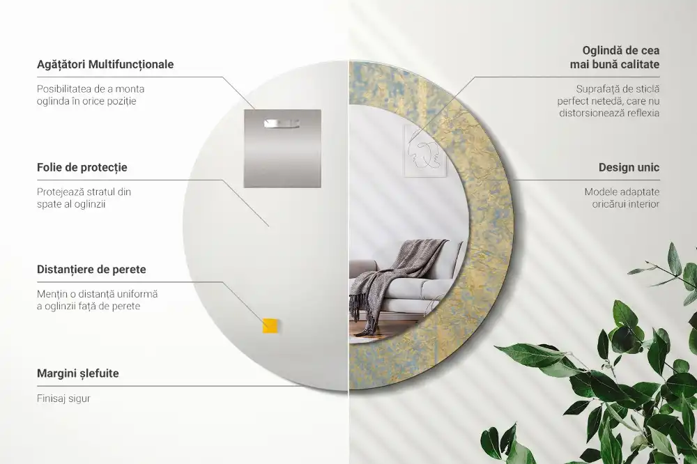 Miroir rond imprimé motif style loft