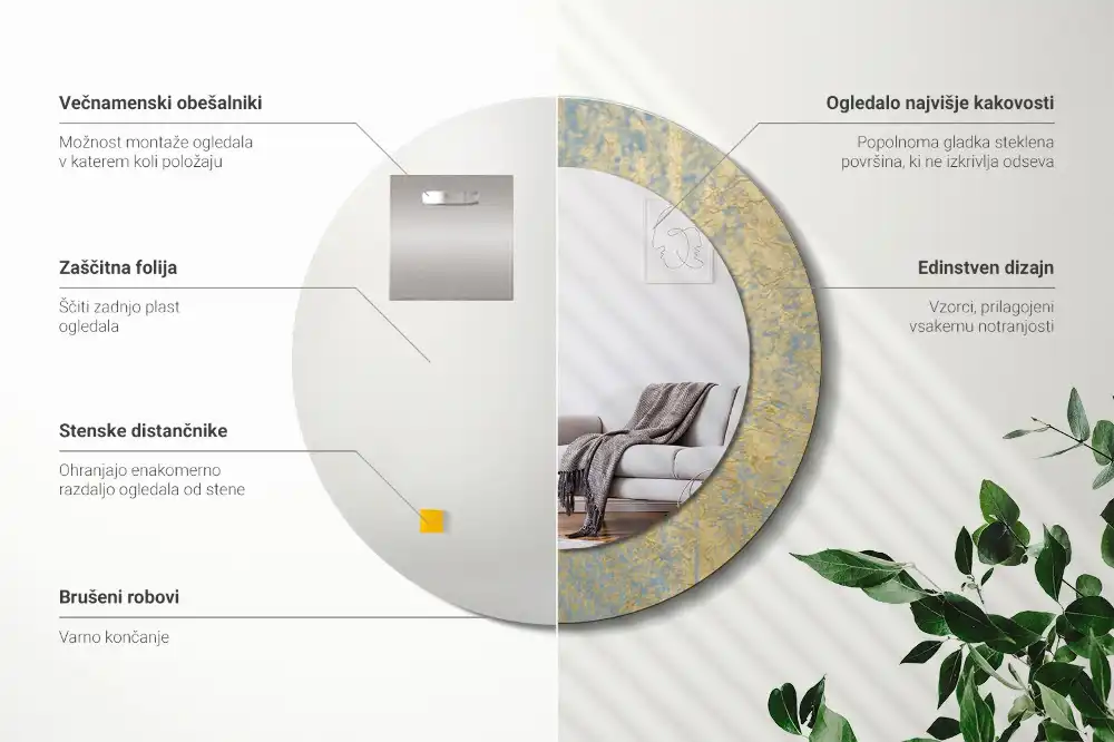 Miroir rond imprimé motif style loft