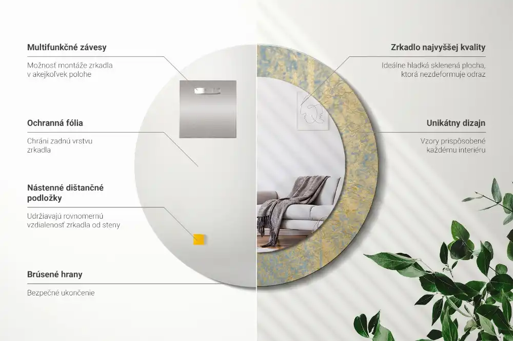 Miroir rond imprimé motif style loft