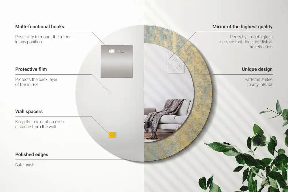 Miroir rond imprimé motif style loft