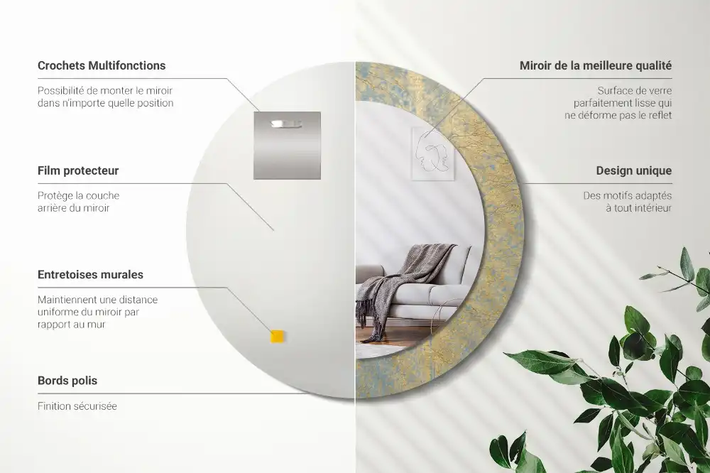 Miroir rond imprimé motif style loft