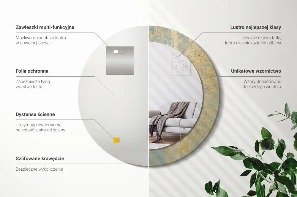 Miroir rond imprimé motif style loft