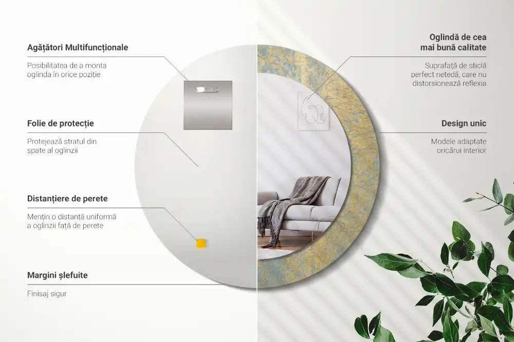 Miroir rond imprimé motif style loft