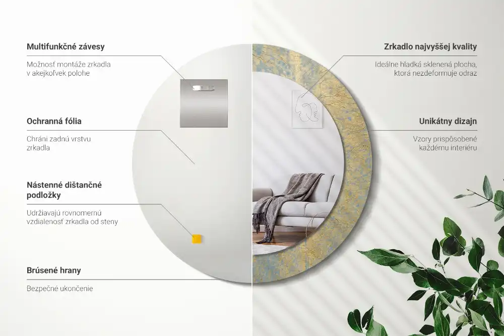 Miroir rond imprimé motif style loft