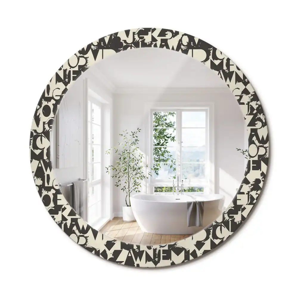 Miroir rond cadre imprimé lettres