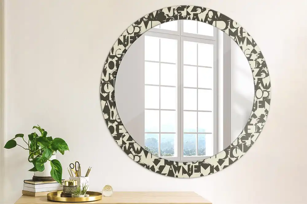 Miroir rond cadre imprimé lettres