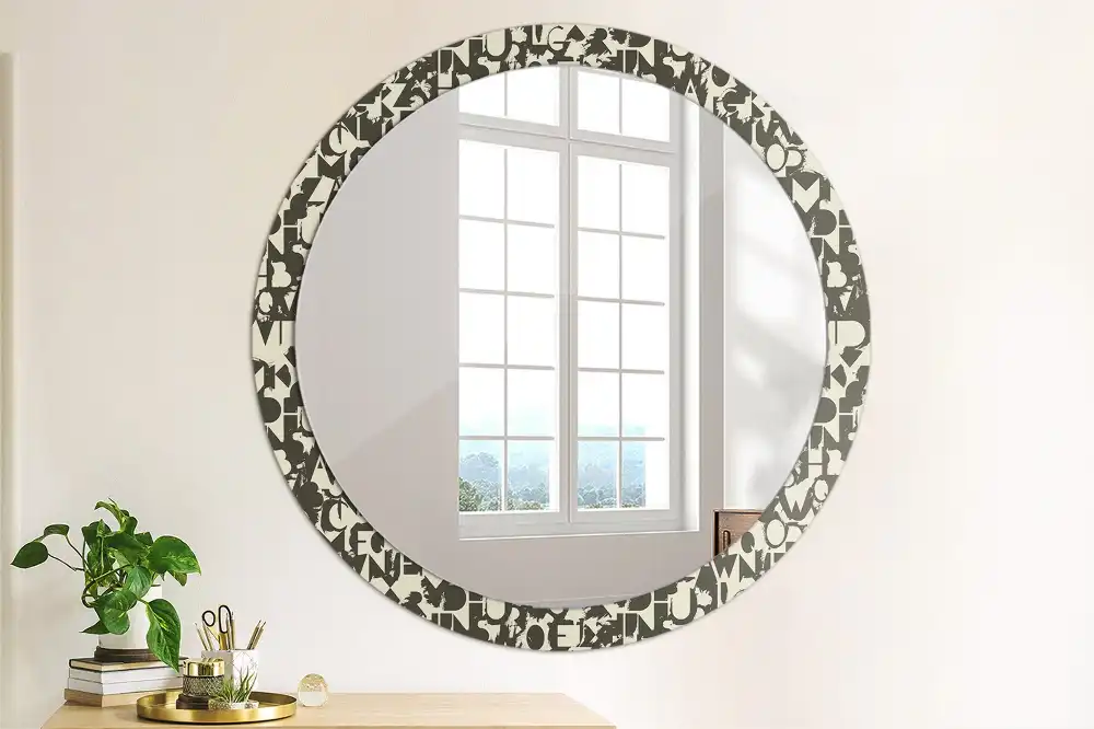 Miroir rond cadre imprimé lettres