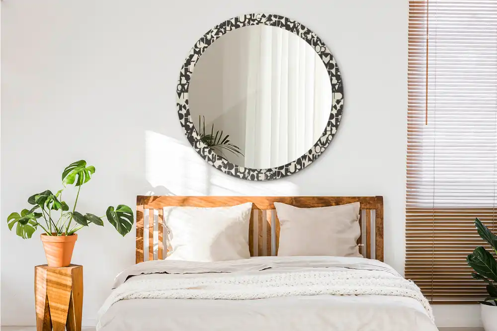 Miroir rond cadre imprimé lettres