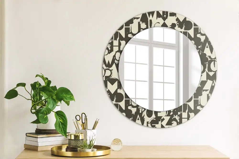 Miroir rond cadre imprimé lettres