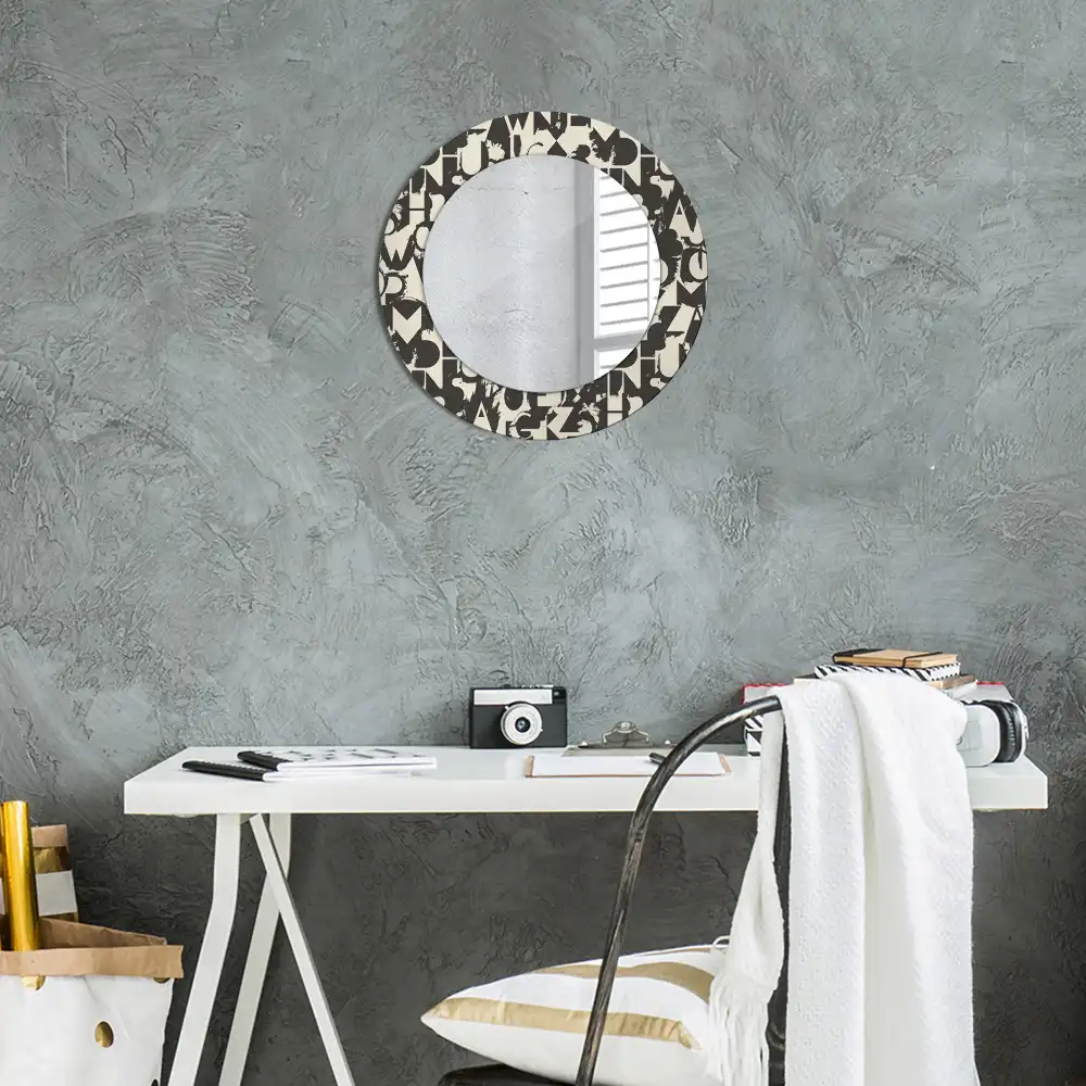 Miroir rond cadre imprimé lettres