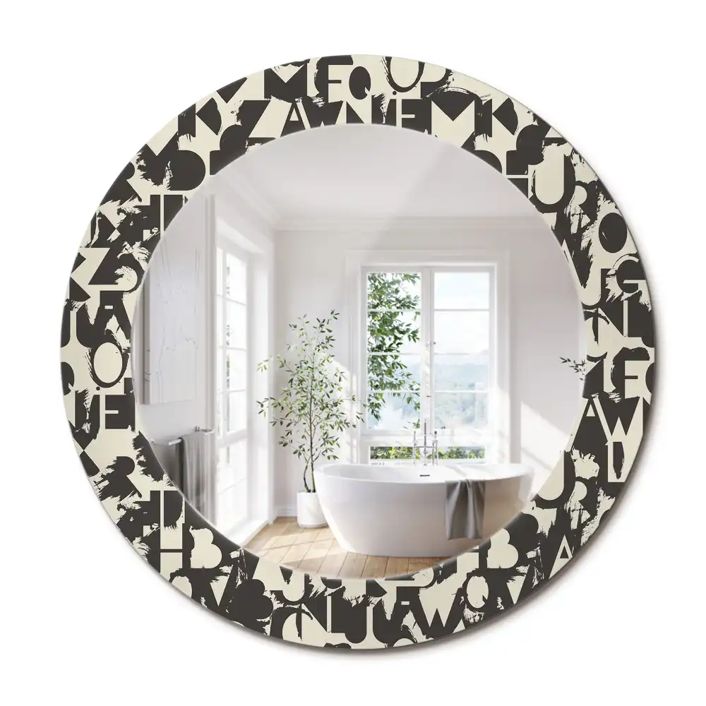 Miroir rond cadre imprimé lettres