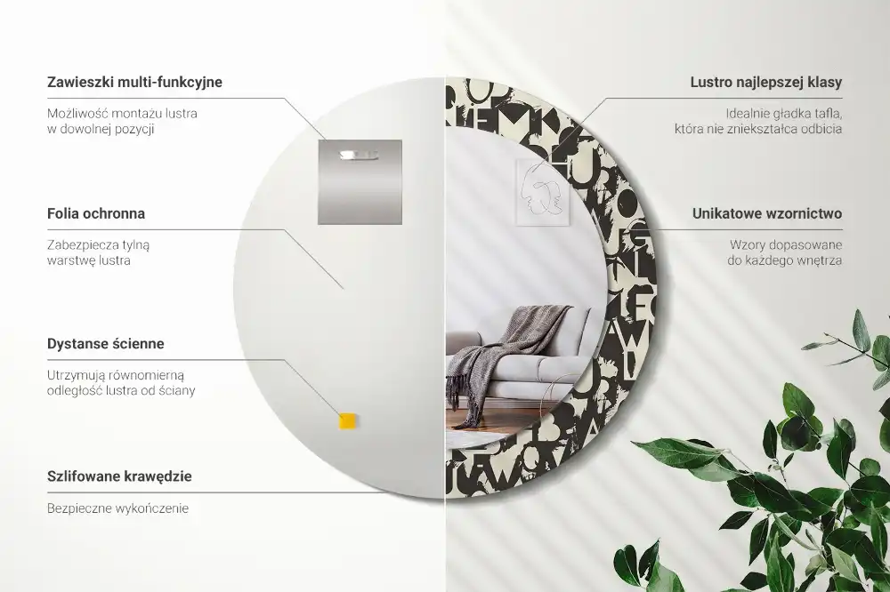 Miroir rond cadre imprimé lettres