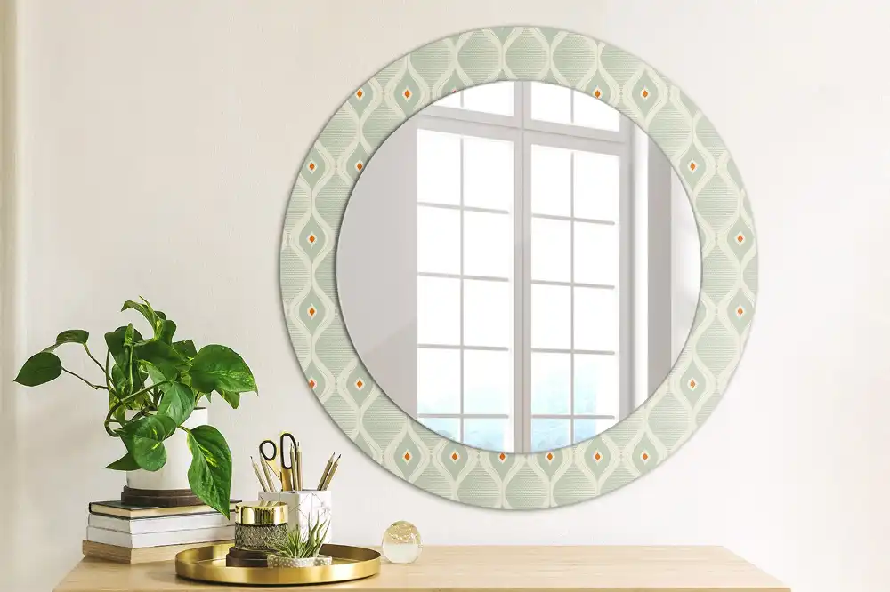Miroir rond cadre avec impression motif vintage traditionnel