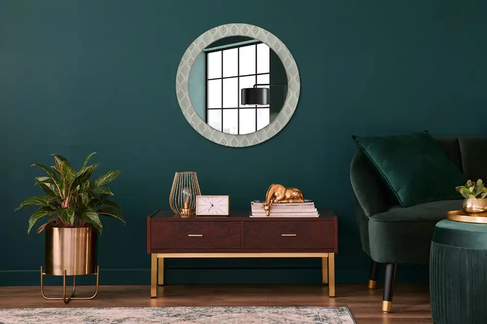 Miroir rond cadre avec impression motif vintage traditionnel