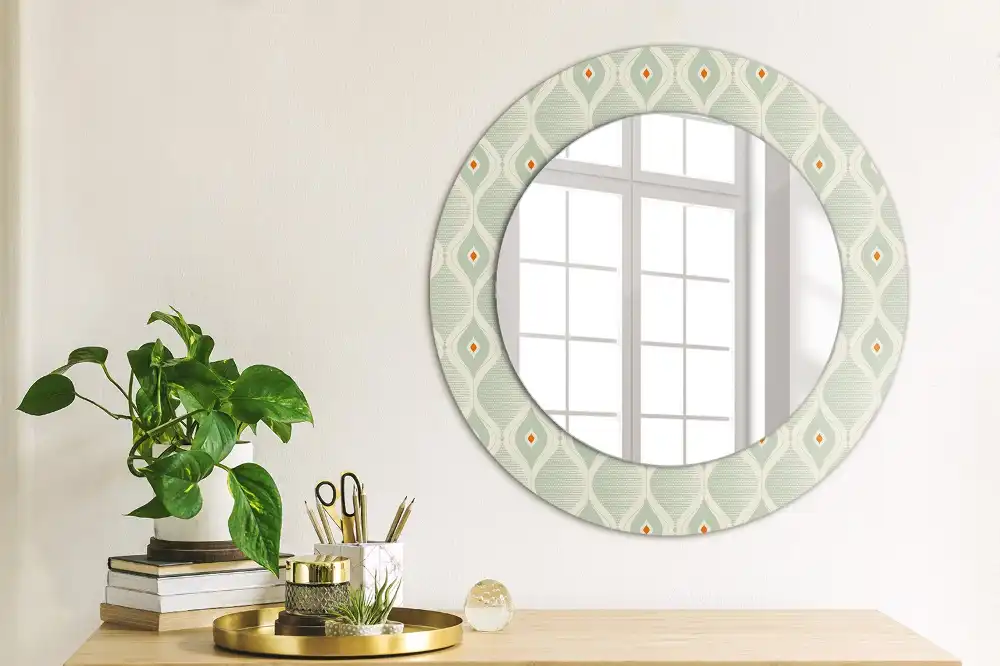 Miroir rond cadre avec impression motif vintage traditionnel