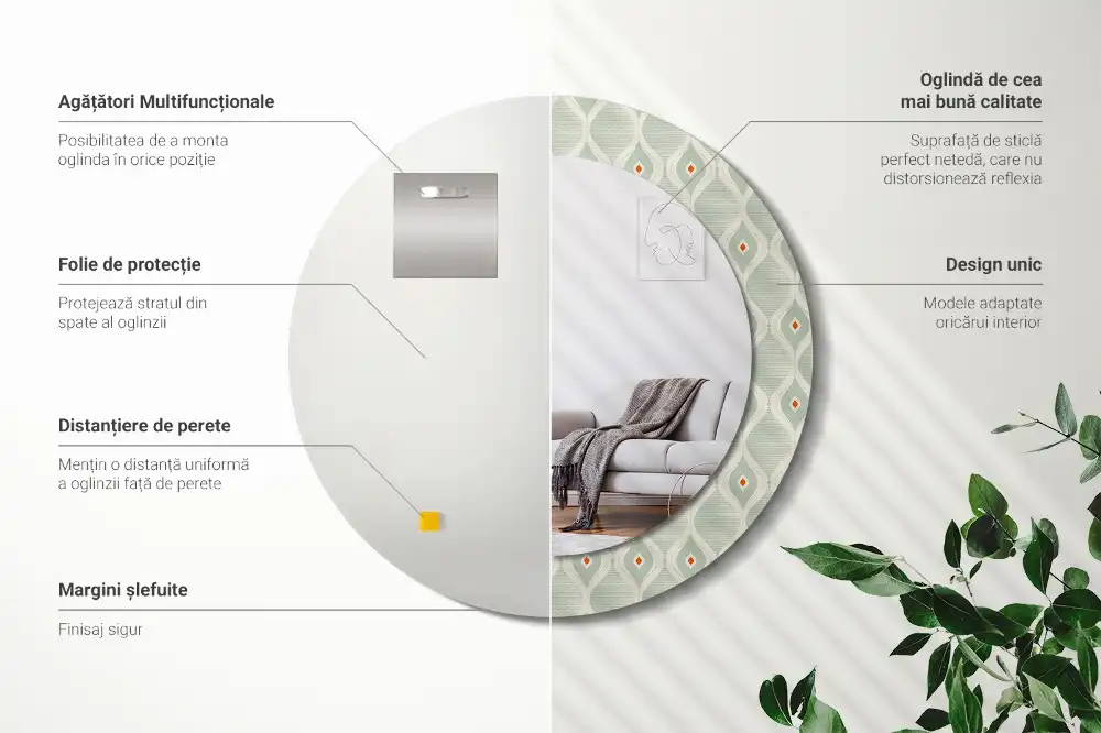 Miroir rond cadre avec impression motif vintage traditionnel
