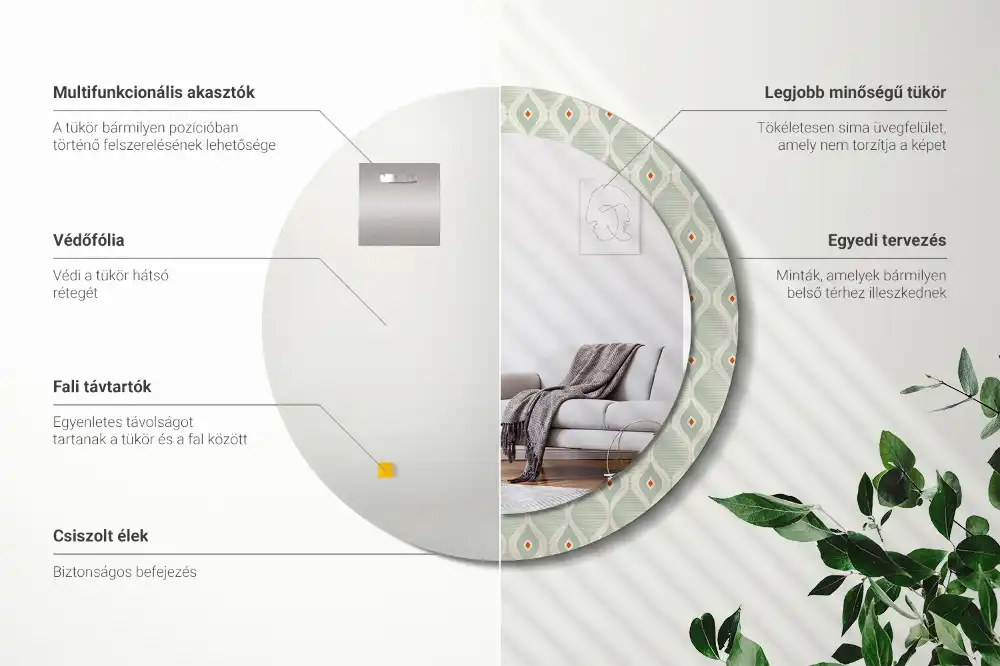 Miroir rond cadre avec impression motif vintage traditionnel