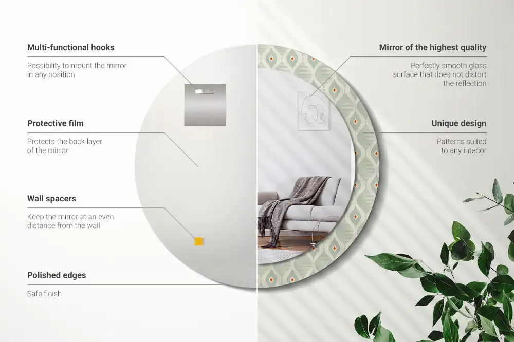 Miroir rond cadre avec impression motif vintage traditionnel