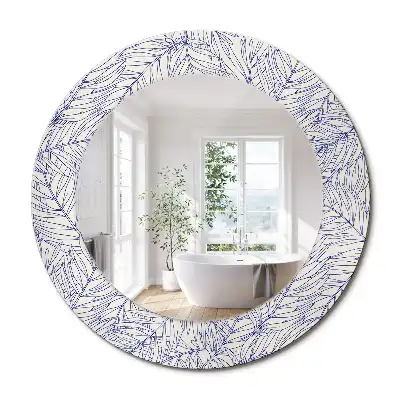 Miroir rond avec décoration contour de palmier tropical