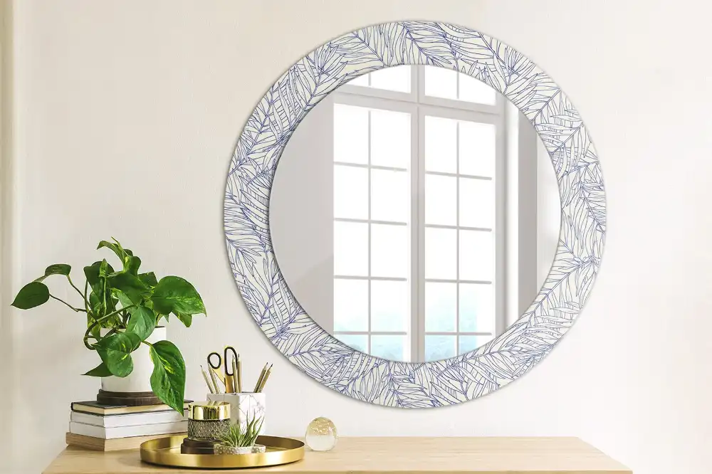Miroir rond avec décoration contour de palmier tropical