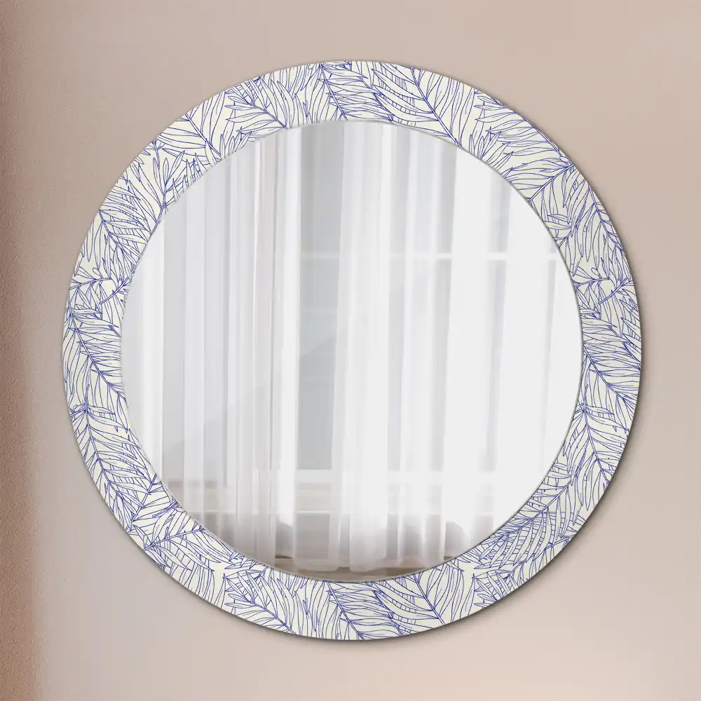 Miroir rond avec décoration contour de palmier tropical