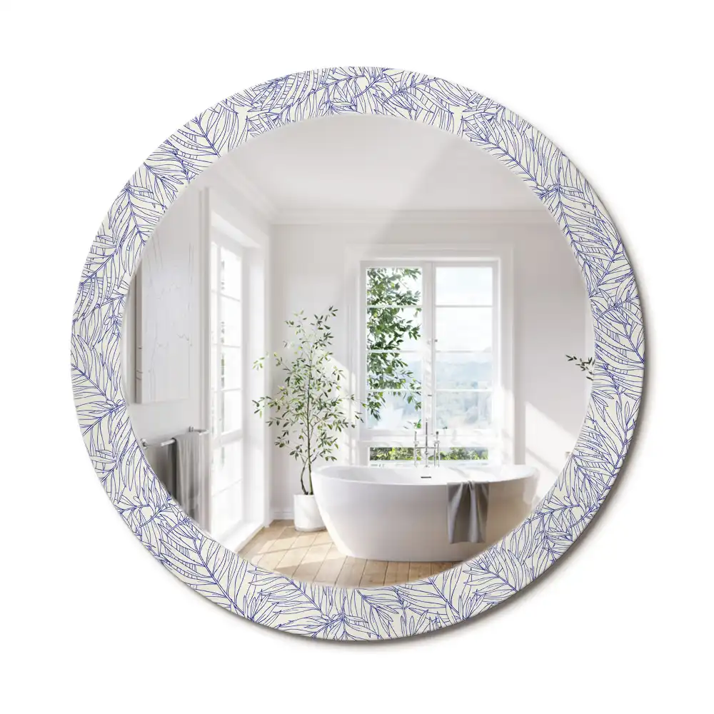 Miroir rond avec décoration contour de palmier tropical