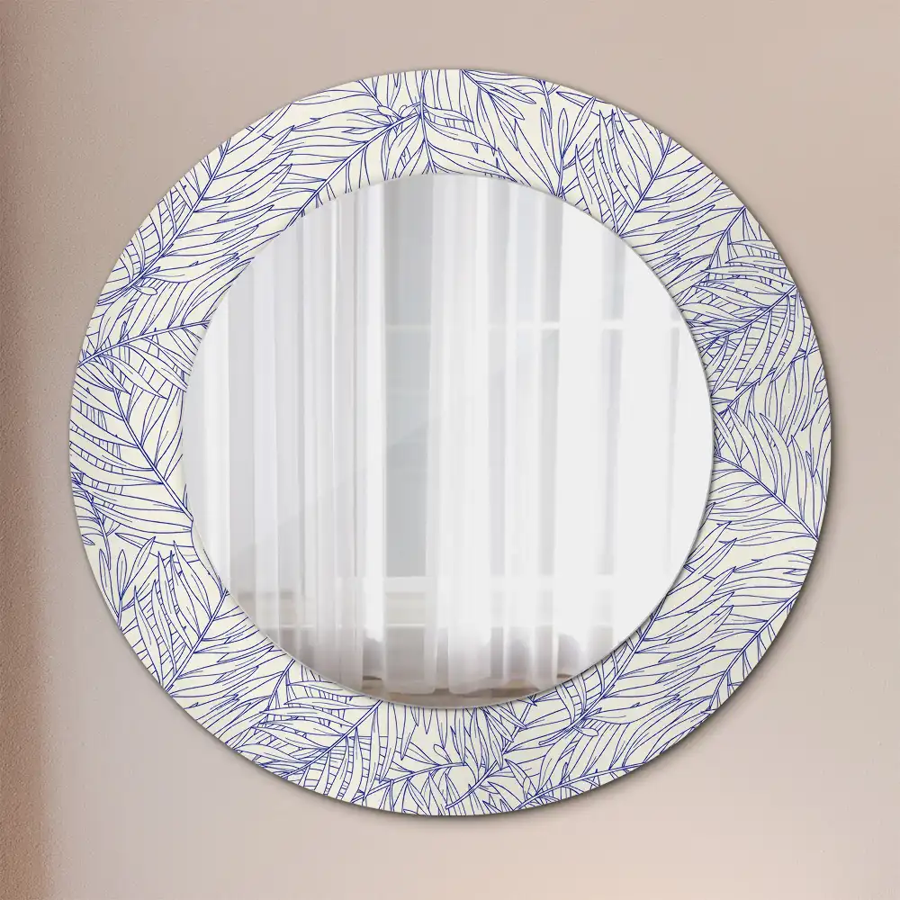 Miroir rond avec décoration contour de palmier tropical