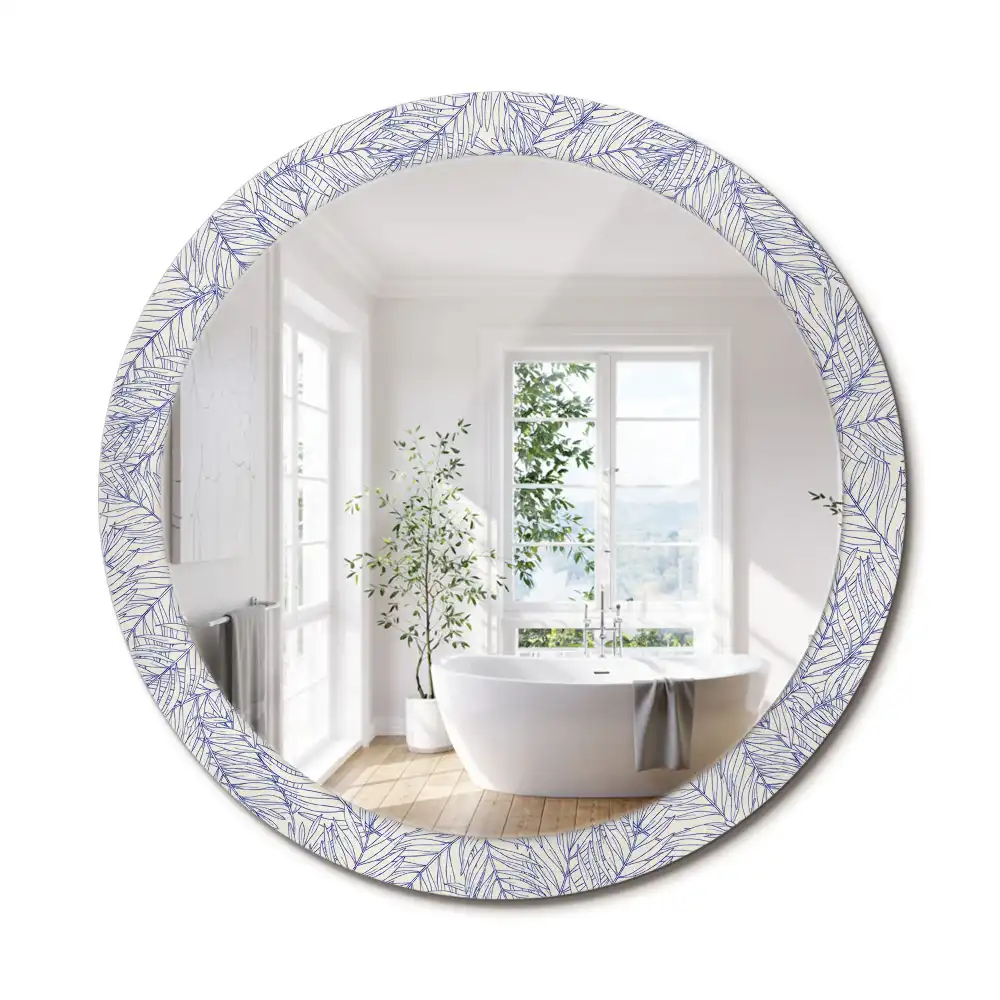 Miroir rond avec décoration contour de palmier tropical