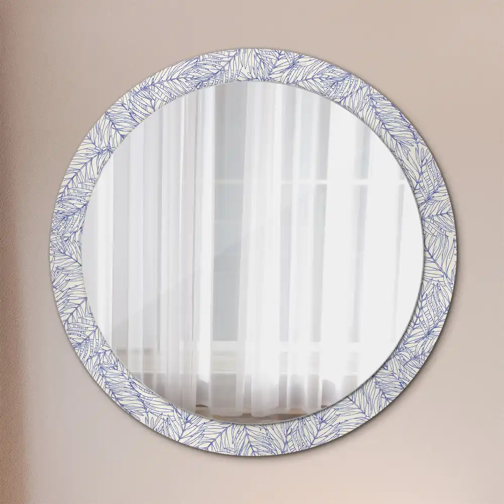 Miroir rond avec décoration contour de palmier tropical