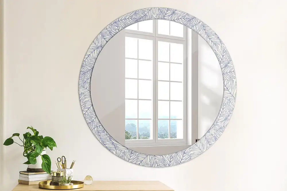 Miroir rond avec décoration contour de palmier tropical