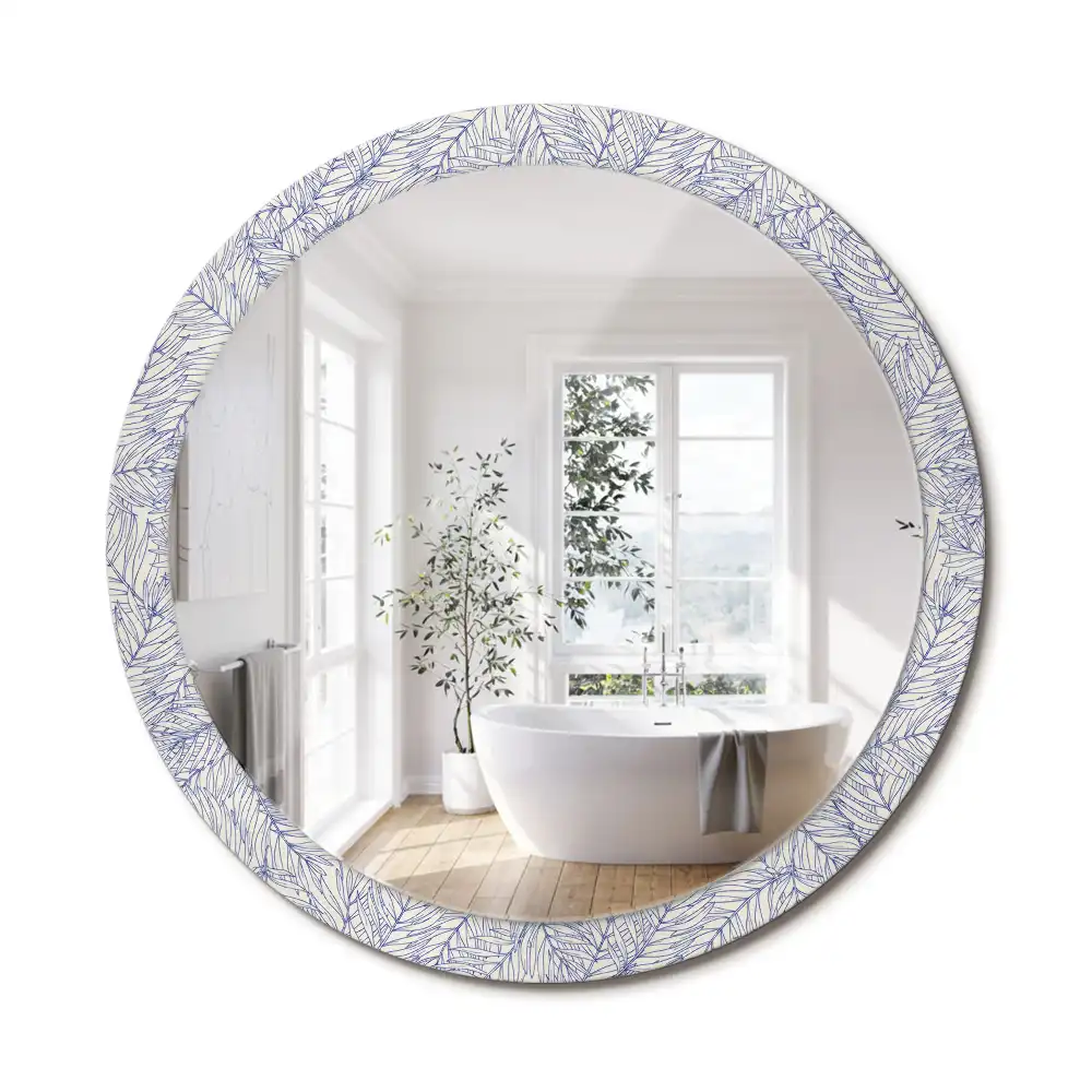 Miroir rond avec décoration contour de palmier tropical